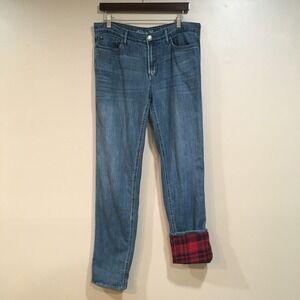 Eddie Bauer Flannel Lined Jeans Womens 8 Tall Buffalo Plaid Outdoor Work Utility